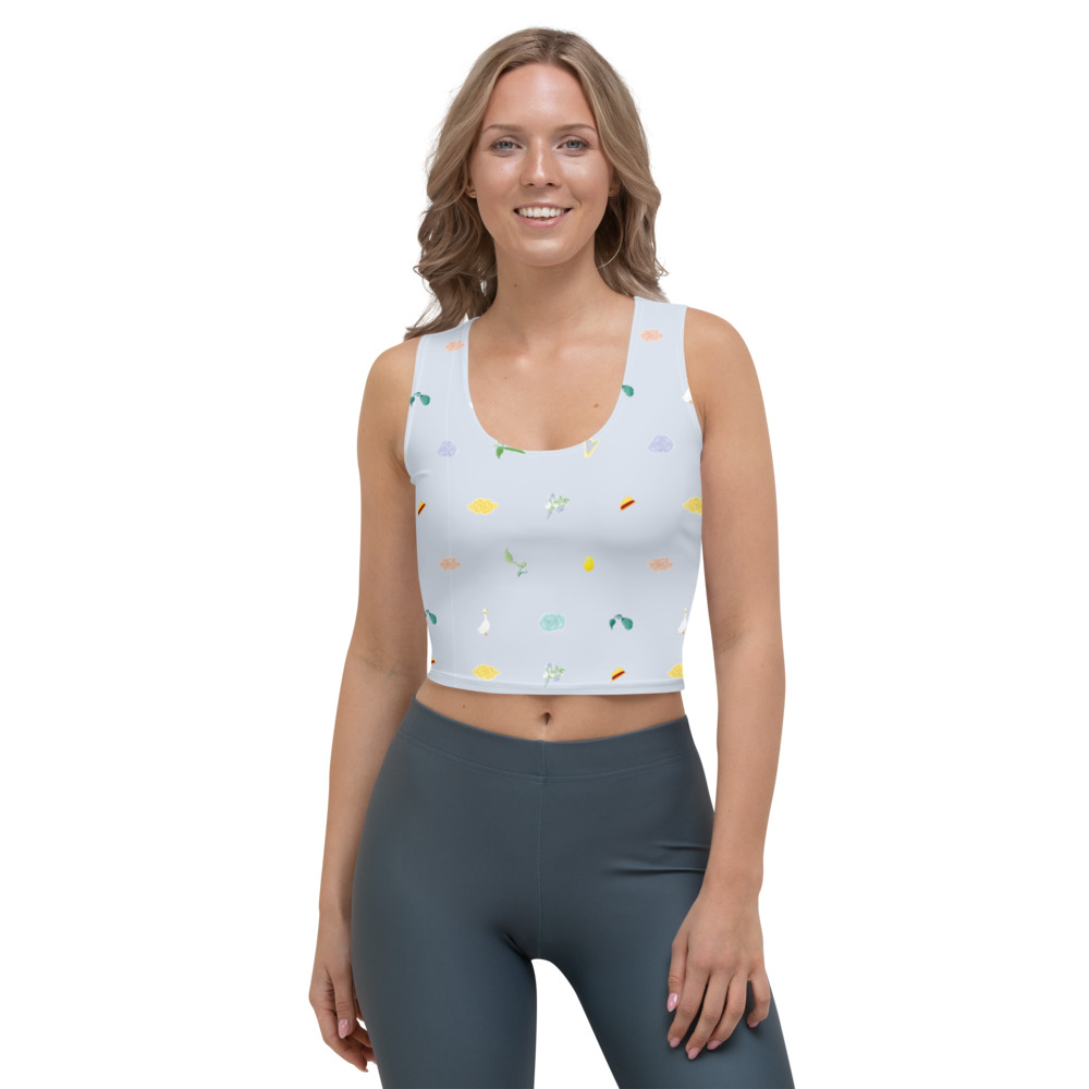 Top blau amb dibuix de llavors